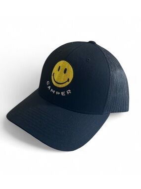 Retro VTG Black Camper Smiley Face Trucker Hat